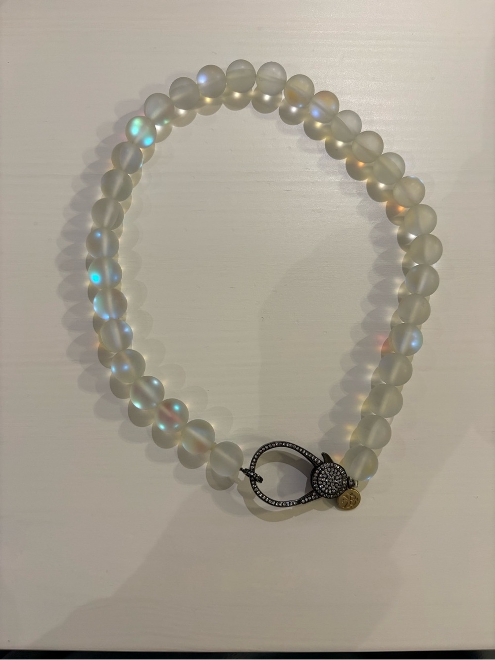 Karli Buxton Iridescent White Beaded Necklace with Decorative Pavé Toggle Clasp